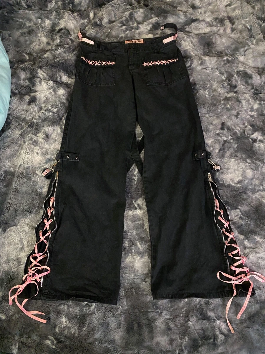 VINTAGE TRIPP NYC Black Pink Ribbon Corset Bondage Pants SIZE 9 Hot Topic  Chains