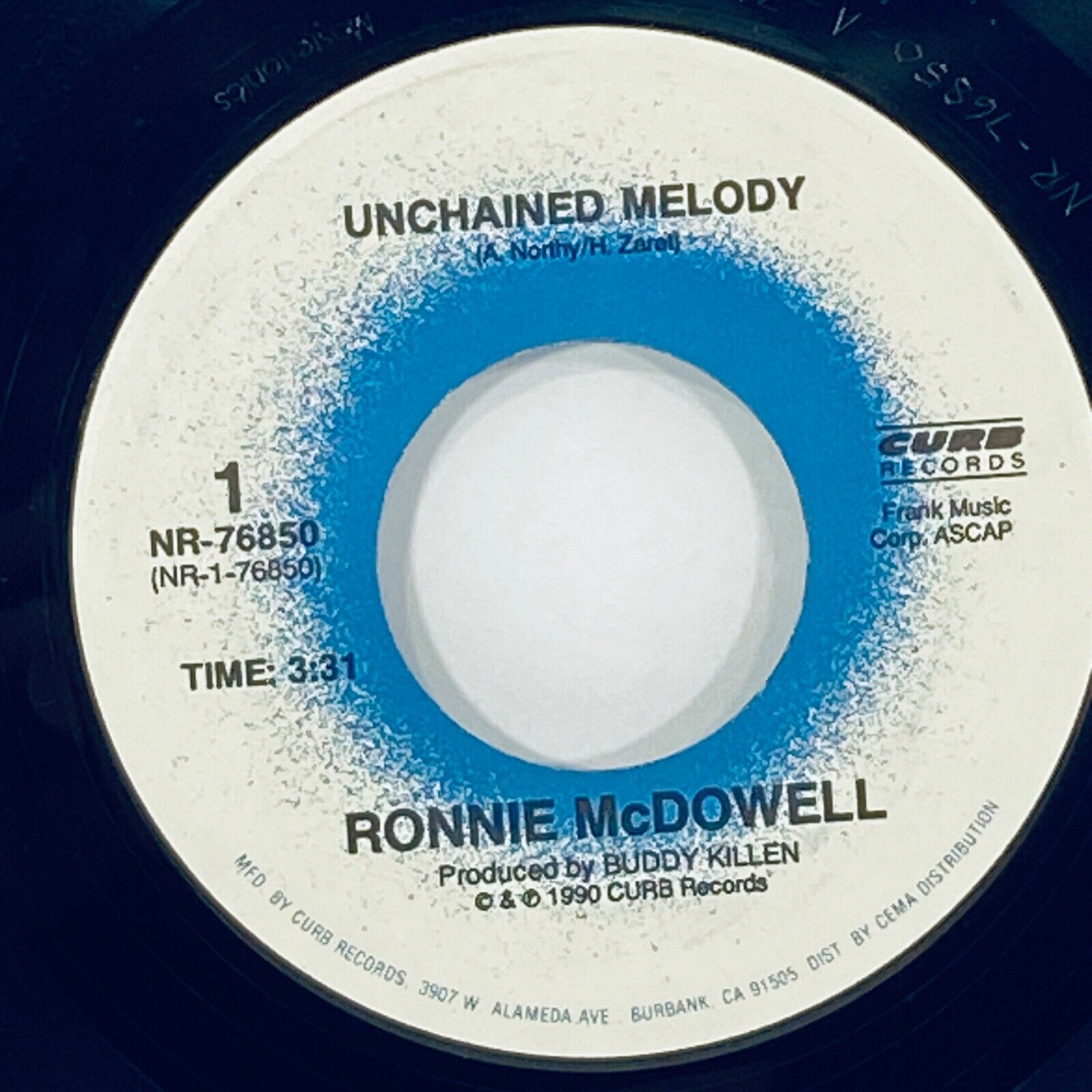 RONNIE MCDOWELL:  UNCHAINED MELODY / SHEET MUSIC,    CURB RECORDS   45 RPM