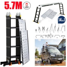 5.7M 14 in 1 Folding Aluminium Ladder Extendable Step Long Extension w/Platform