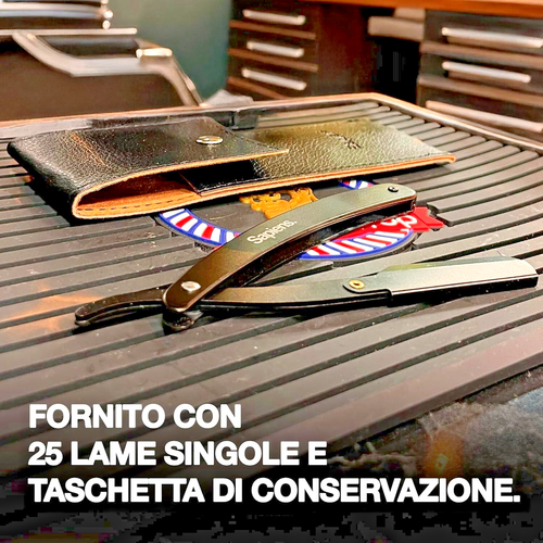 Sapiens Barbershop Rasoio a Mano Libera Barba con 25 mezze lamette di ricambio - Foto 3 di 6