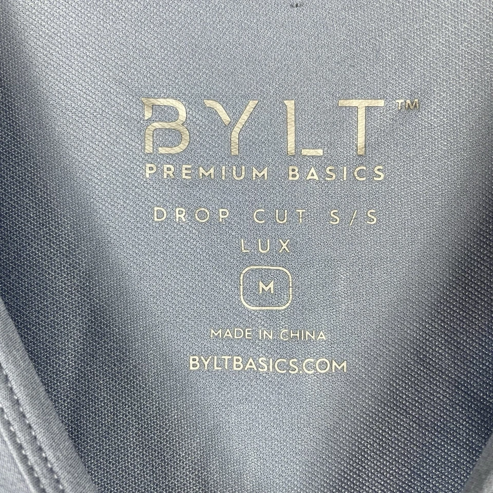 BYLT Drop Cut Shirt Mens Medium Blue Short Sleeve Performance Curved Hem - Image 3 of 4