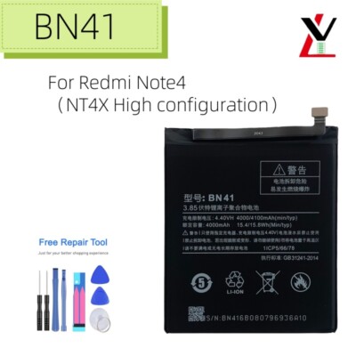 For Xiaomi Redmi Note 4 MTK Helio X20 Replacement Battery BN41 4000mAh + Tools