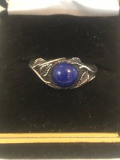 Lapis Lazuli, Sterling Silver Nature Inspired Leaf Ring - Size 7 1/4