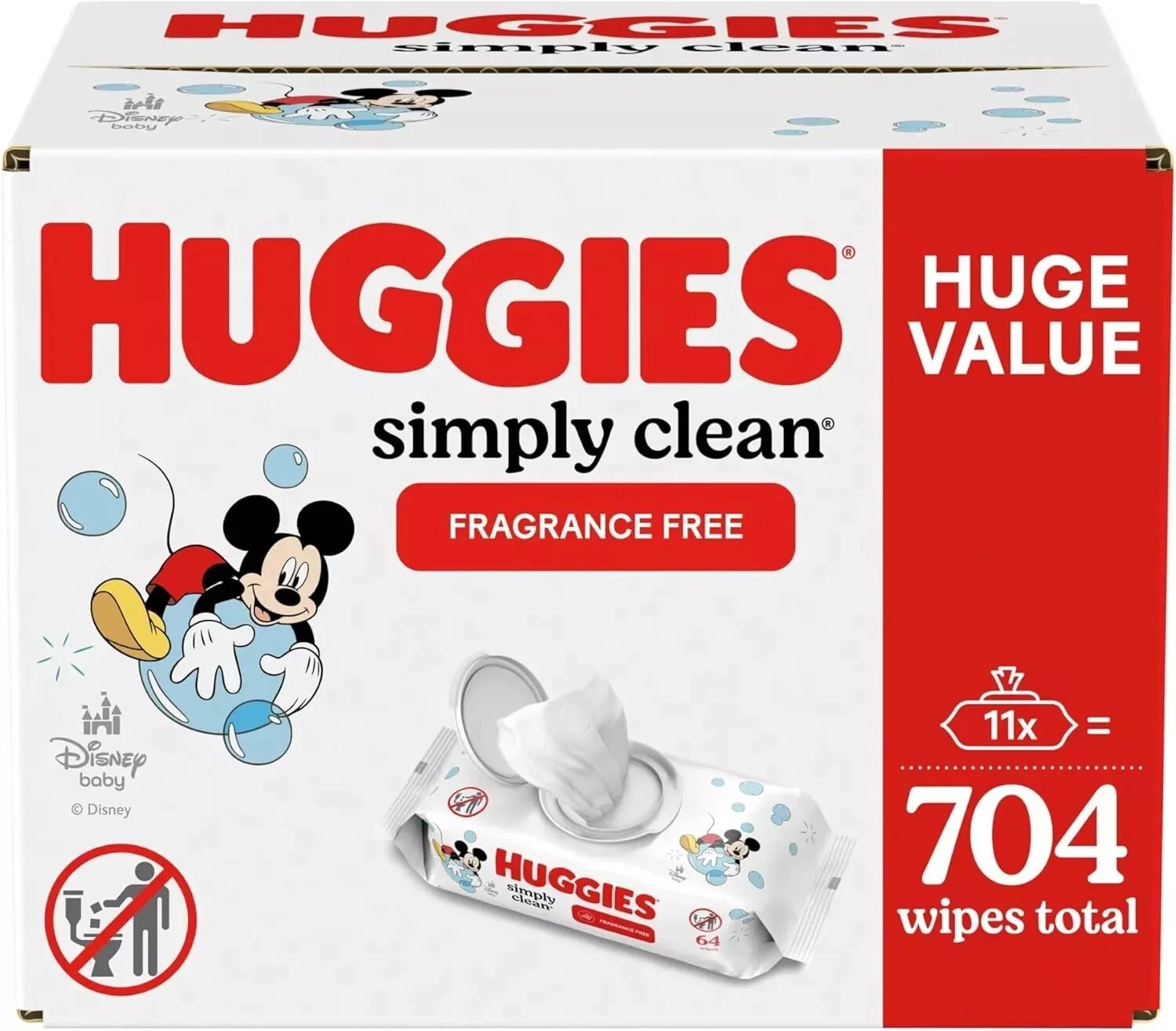 Simply Clean Unscented Baby Wipes 11 Flip-top Packs 704 Total Huggies