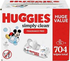 Simply Clean Unscented Baby Wipes 11 Flip-top Packs 704 Total Huggies