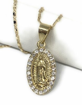 Gold Plated Virgen De Guadalupe Medalla Virgin Mary Pendant
