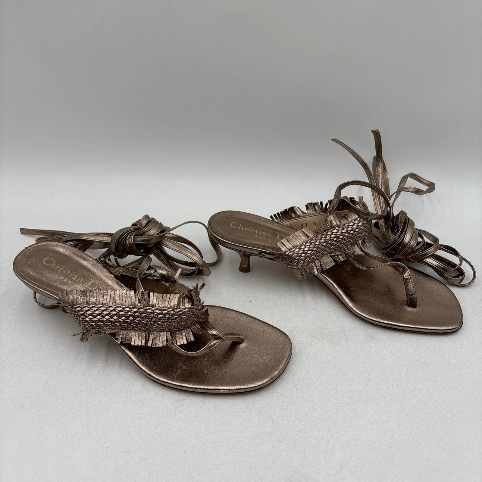 Sandales à talons femme Christian Dior cuir or rose bout ouvert cheville 36,5