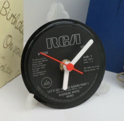 AVERAGE WHITE BAND CLOCK Desk Table Top Vinyl Record Upcycled Hit Single Size 4''