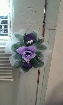 6 TULLE WHITE WEDDING PEW GAZEBO EVENT BOWS LAV & PURPLE OR ANY COLOR RUSH AVAI - Image 1 of 2