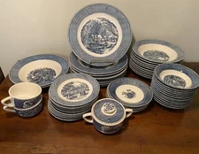 Currier & Ives Blue by Royal Open Stock Mix and Match Plates, Bowls, Cups