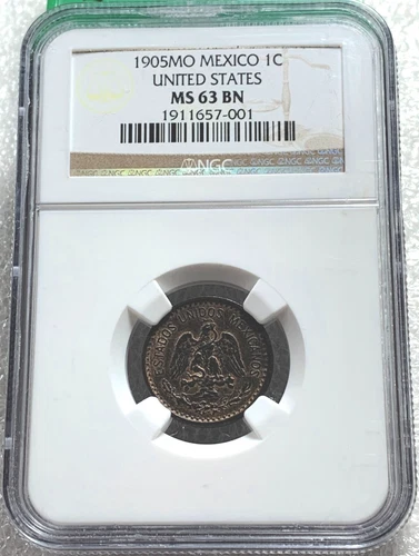 1905 Mo Mexico 1 Centavo Bronze KM# 415 NGC MS 63 BN Free Shipping