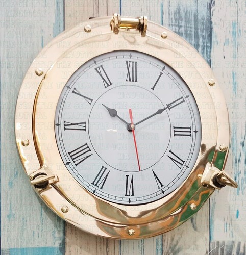 Reloj de Pared Hogar Decoración 12" Acabado Latón Trabajo Ventana Ojo de Buey Reloj Analógico Regalo - Imagen 5 de 5