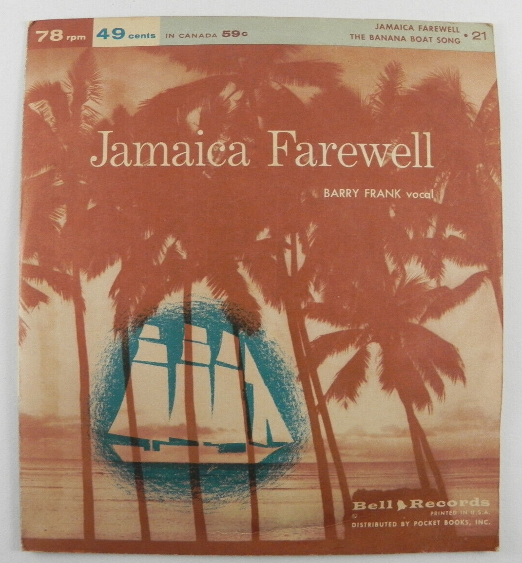 Barry Frank 1957 7in 78RPM Jamaica Farewell Banana Boat Song with Picture Sleeve