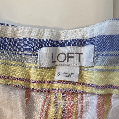 Pantalones Cortos The Loft Multicolores Rayas Mujer Mezcla de Lino Talla 6 Playa - Imagen 2 de 8