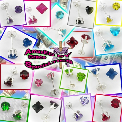 6mm Heart CZ Garnet Red Stud Post Earrings in SOLID Sterling Silver - NEW! - Picture 6 of 6