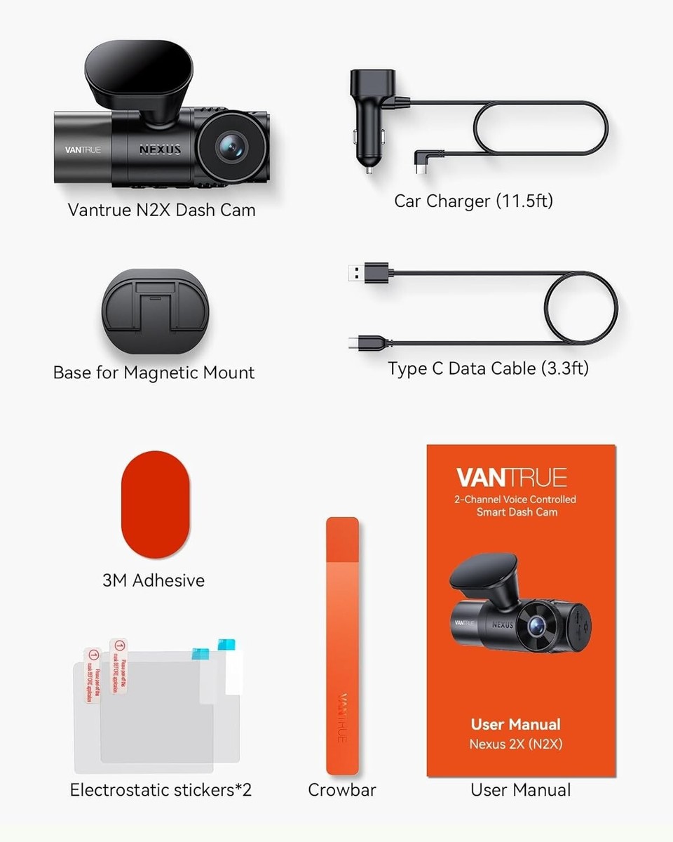 Vantrue N2X 2.7K Front & Interior Dash Cam | WiFi | IR Night