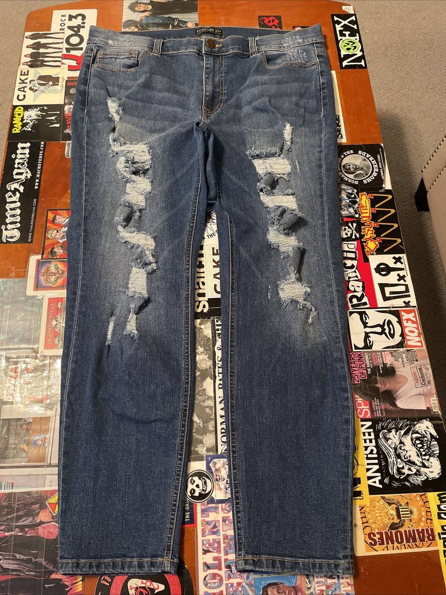 Forever 21 Plus Jeans Women’s Blue Ripped Stretch Denim Pants Size 16