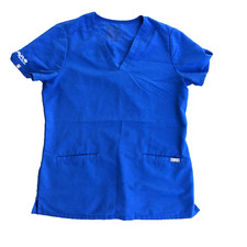 FIGS Technical Collection Scrub Top Small Catrina Pocket Royal Blue V-Neck Women