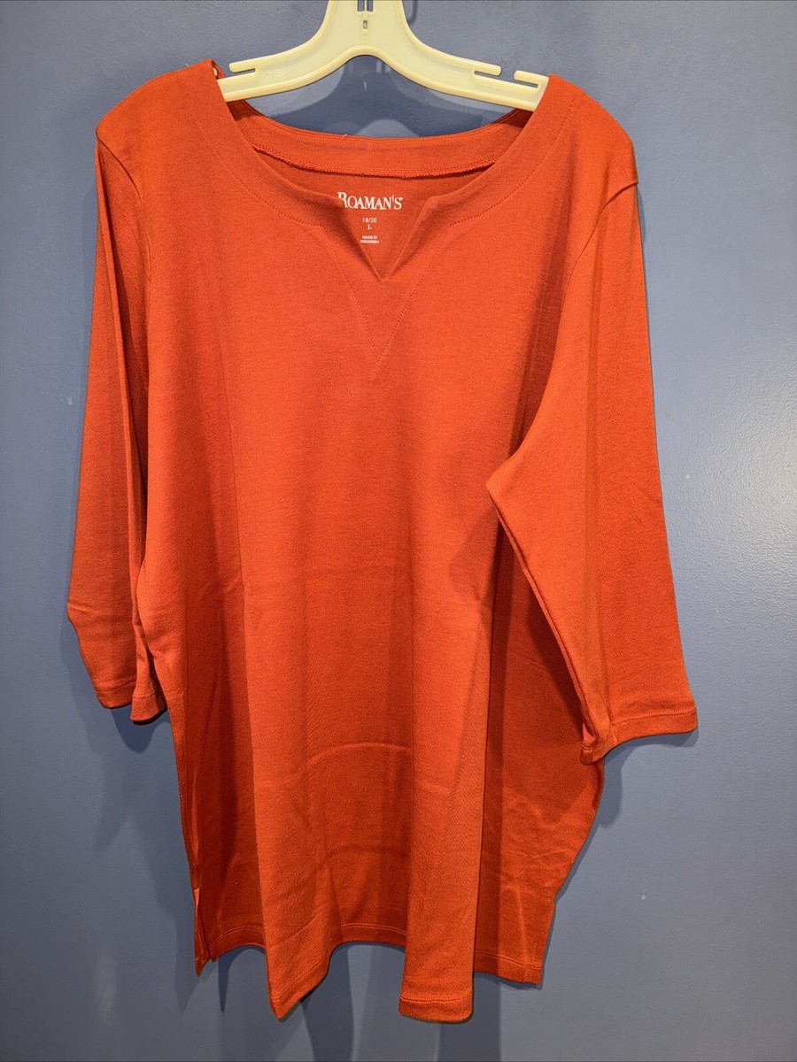 Womens 18/20 Roaman's Top Rust, Orange 3/4 Sleeve NWT Cotton Blend