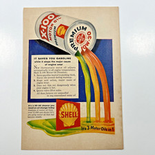1950s Shell X100 Motor Oil: It Saves You Gasoline 3 Oils - Vintage Print Book Ad