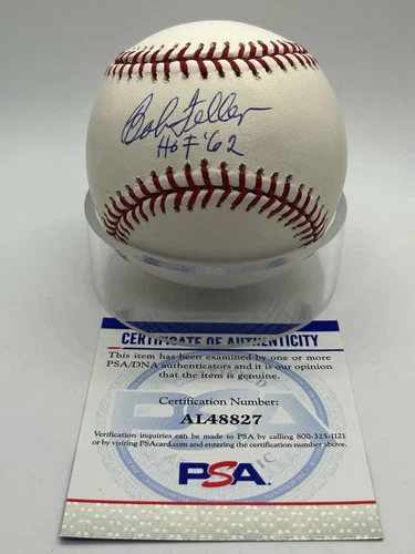 Bob Feller HOF 62 Cleveland Indians Signed Autograph OMLB Baseball PSA DNA *27