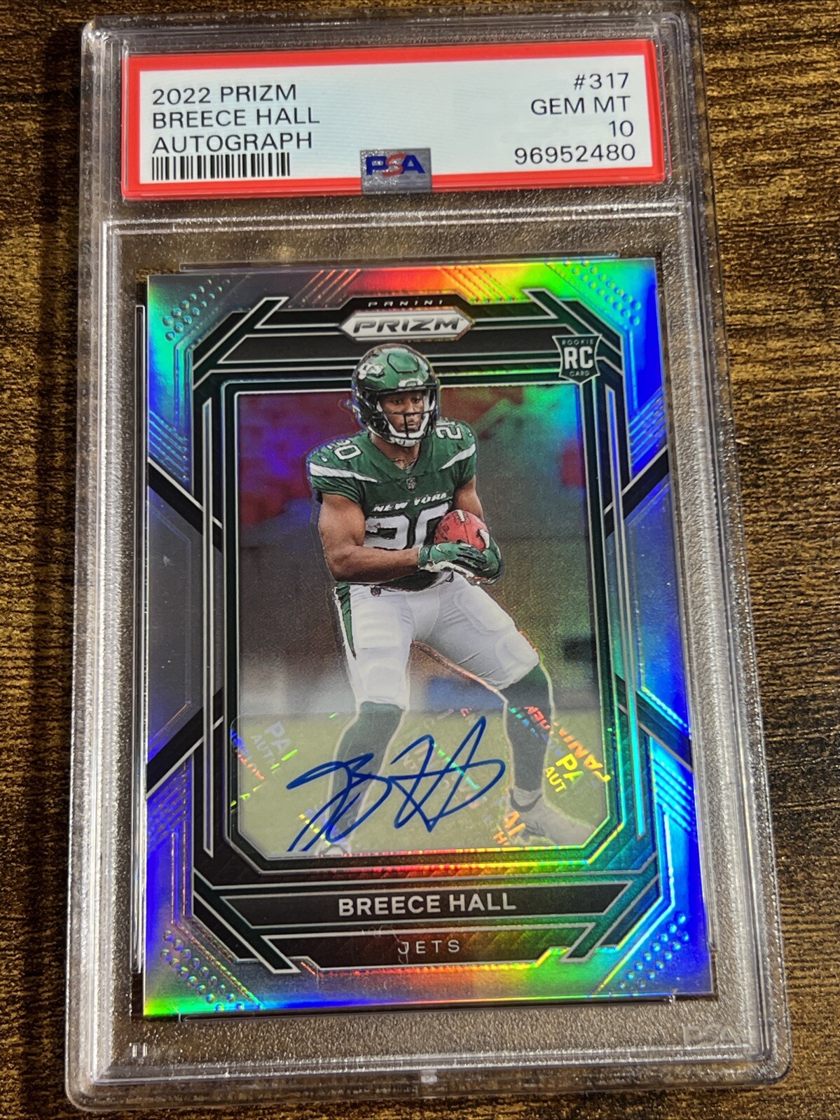 BREECE HALL 2022 Panini Prizm Silver Prizm Rookie Auto PSA 10 #317 Jets RC