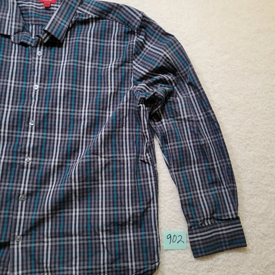 Alfani Para Hombre Calce Ajustado Elastizado Manga Larga Abotonado Gris Teal Cuadros XL Usado Foto 4 de 4