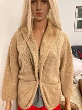 GORGEOUS SHAWL BERBER SWEATER IN TAN/OATMEAL COLOR LONG SZ MED PEARL CLOSURE