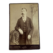 Antique Vtg Black White Photo Cabinet Card Man Mustache Rochester NY New York