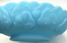 Fenton Satin Blue Art Glass Water Lily Astray Trinket Dish Embossed Mancave