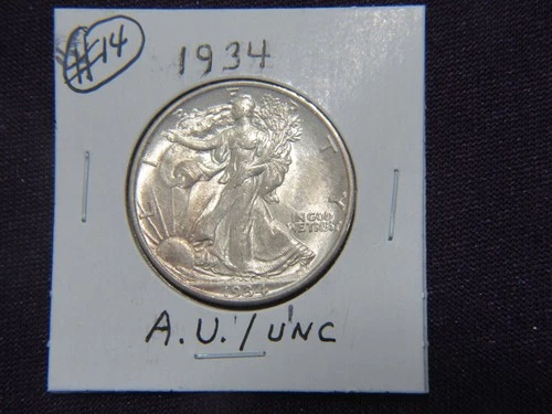1934 Walking liberty half in A.U. / UNC # 14