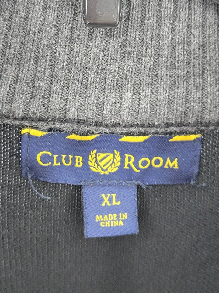 Club Room Sweater Mens XL Black Gray Argyle Diamond Zip Up Preppy Cardigan - Image 3 of 4