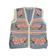 Vintage 80s Floral Sweater Vest Cottagecore, Grandmacore, Ribbon Detail Sz XL