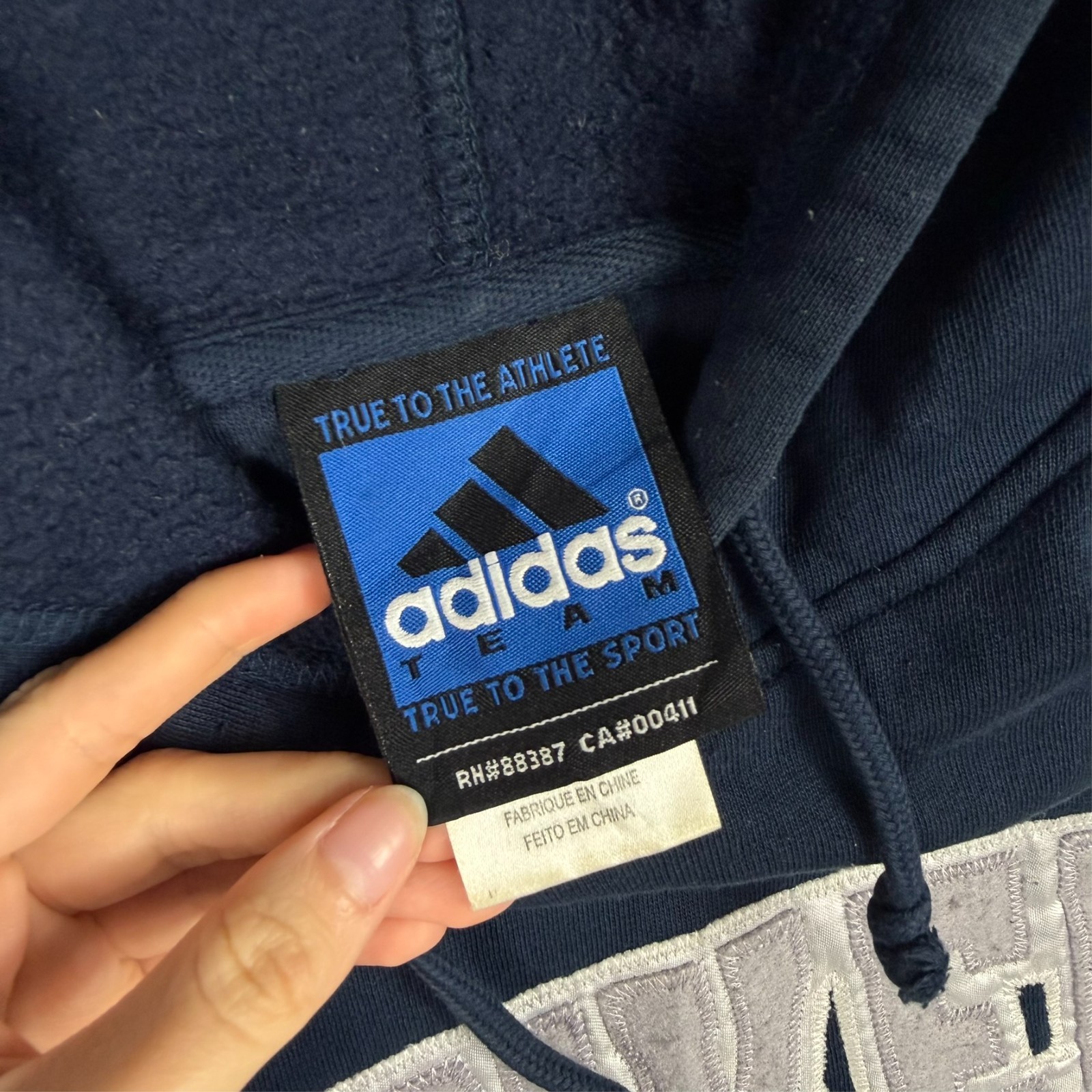 VTG Adidas Team x New York Yankees MLB Baseball Navy Cropped Oversized XL Hoodie image 6
