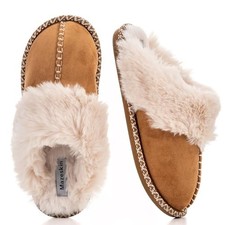 Women's Fluffy Memory Foam Slippers, Cozy Winter Furry House 8-9 Chestnut