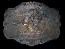 TJ11142 VINTAGE 1970s  PONY EXPRESS SINCE 1852  OLD WEST BRASSTONE BELT BUCKLE
