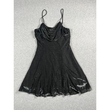 VTG Y2K Little Black Dress Women 9/10 Black Metallic Cowl Neck Sparkle LBD Goth