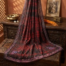 Sanskriti Vintage Wine Pure Georgette Silk Dupatta/Stole Tie-Dye-Hand Bead Veil