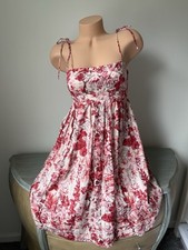 Gap Red Pink Floral Sundress Sz 4 New Empire Fit Flare Tie Strap Side Zip Lined