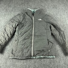 The North Face Reversible Mossbud Swirl Jacket Girls XL Grey Blue Fleece Puffer