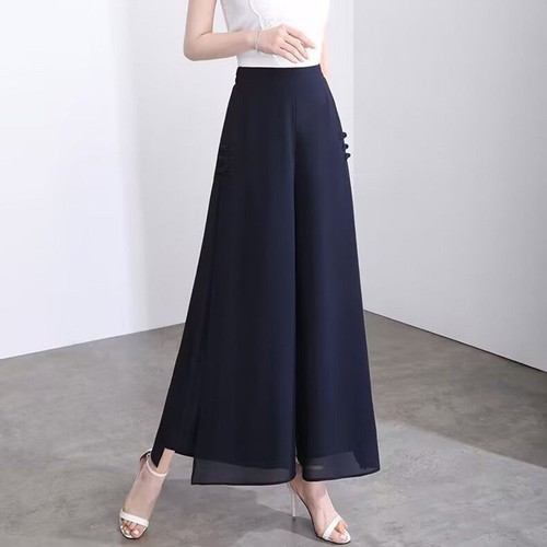 Lightweight Elastic Waist Chiffon Pants for Women with Unique Slit Design - Picture 9 of 16