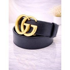 Authentic Gucci GG Marmont Belt Black Leather Gold Double G Buckle Luxury Deal