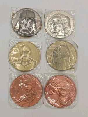 Set Of 6 Star Wars Coins W/ Sleeve & Barcode California Lottery Promotion 2005