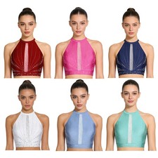 Womens Dancewear Training Crop Top Modern Dance Tank Top Party Glittery Costume