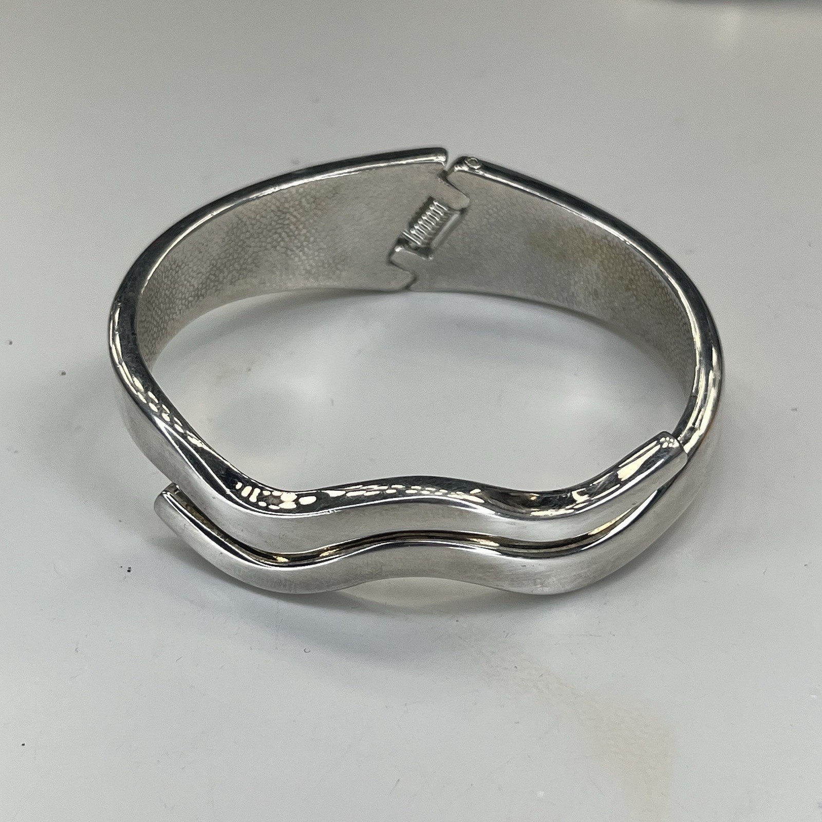 Wave Stack, Spring Hinge, Silver Tone, Bangle Bra… - image 1