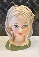 Vintage Rubens Lady Head Vase Teenager 4136 Earring, Yellow Flowers 5.5 in