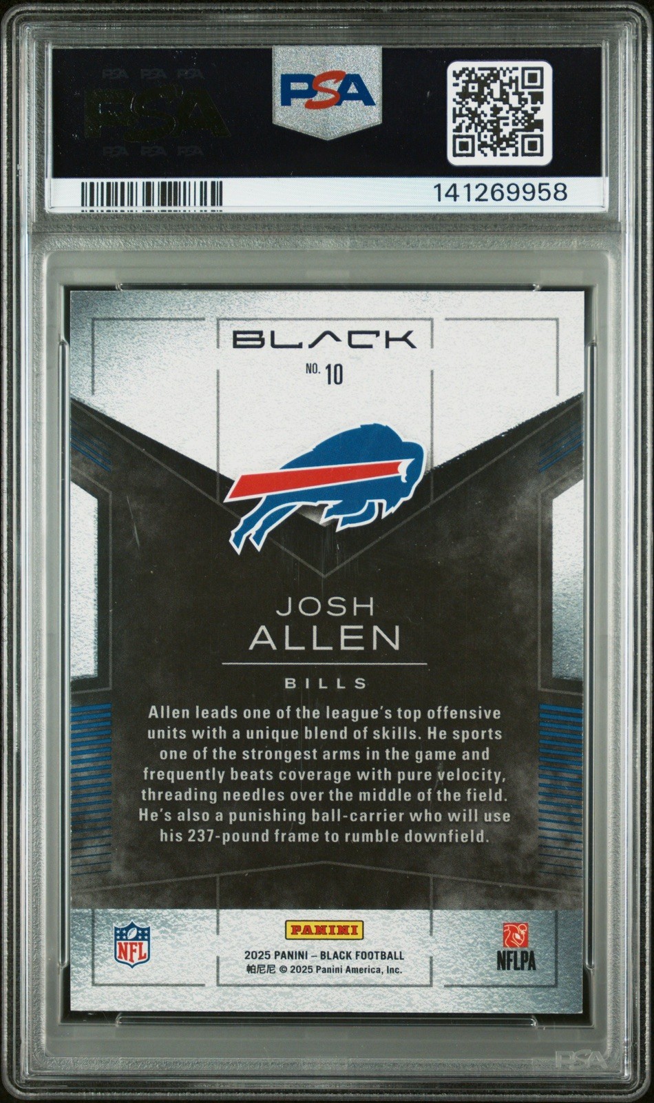 2025 PANINI BLACK JOSH ALLEN SMOKE SCREEN CASE HIT SSP #10 PSA 9 POP 1  view 3