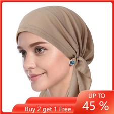 Pre-Tied Long Tail Women Elastic Underscarf Hijab Hat Muslim Turban Headwrap Cap