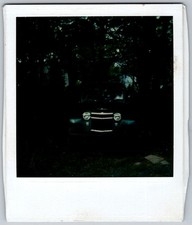 Vtg Polaroid Snapshot Photo Dark Vintage Willys Jeep Truck Woods Night