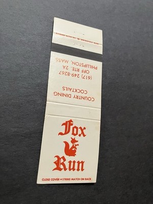 Vintage Massachusetts Matchbook  Fox Run  Phillipston